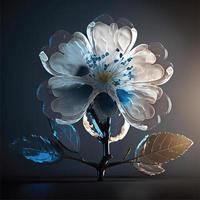 Spring Transparent White color Flower  with Leave in Glass style isolated on Dark background, AI Generative ART