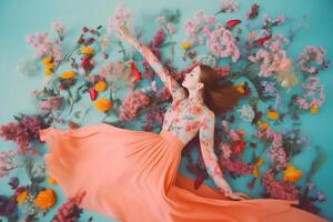 woman with flowers, spring concept photo