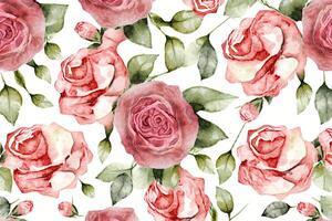 .Floral pattern with roses, pastel watercolor Illustration. photo