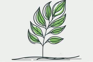 un continuo línea de un sencillo ilustración de un verde hoja de un planta. generativo ai. resumen modelo de moderno botánico diseño para minimalista cubiertas, huellas dactilares en camisetas, postales, pancartas foto