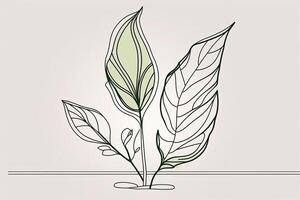 un continuo línea de un sencillo ilustración de un verde hoja de un planta. generativo ai. resumen modelo de moderno botánico diseño para minimalista cubiertas, huellas dactilares en camisetas, postales, pancartas foto