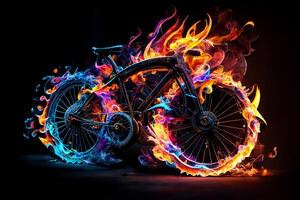 Bicycle with burning wheels. photo