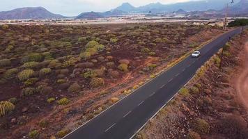 parte superior ver de un coche paseos a lo largo un Desierto la carretera video