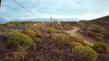 aéreo disparar de un coche paseos a lo largo un Desierto la carretera video