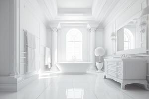 lujo baño interior en blanco tonos minimalismo generativo ai foto