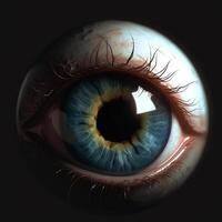 Eye, a man with a close-up. Black background. photo