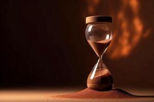 The cyclical change of life and death. Hourglass on dark background. The Fast-Flowing Time. Generative AI photo