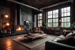 Interior of the living room, loft in an industrial style. photo