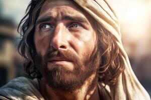 Jesús Cristo, un retrato de un fuerte, valiente hombre. generativo ai foto