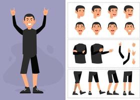 rock chico personaje con negro paño y camiseta, Perfecto para animación y ilustración vector