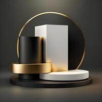 Abstract 3d render elegant podium. Luxury platform with space for product presentation or advertising concept. Black and white empty display stage background. Free realistic scene by . photo