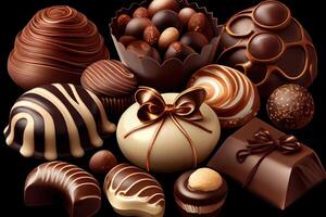 A lot of variety chocolate pralines. photo