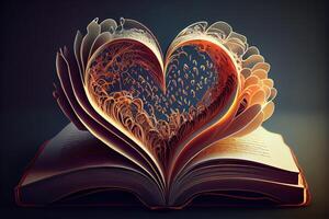 Isolated pages are folded in the shape of a heart. photo