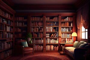 Interior bookshelf room library. photo