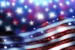 Happy labor day, USA flag with bokeh blur background. photo