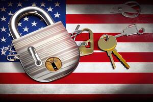 Happy labor day, Padlock with American flag. photo