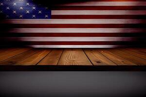 USA style background - empty wooden table for display montages. Happy Labor Day. photo