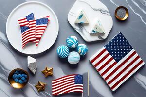 Happy Labor Day. USA independence day party elements top view flat lay. photo