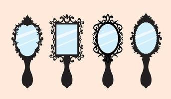Vector set of hand mirrors in a beautiful ornamental frame.