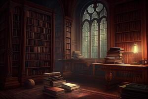 Books in the library. photo