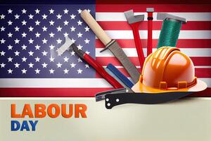 Happy labor day, Construction tools with copy space for labor day. photo