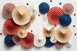 Happy Labor Day,Frame made of USA flag color paper fans on white background. photo