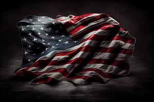 Happy labor day, US American flag on worn black background. photo