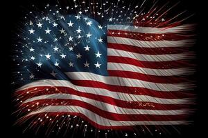 Happy labor day, USA flag with fireworks background for 4 july independence day. photo