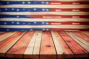 Flag of the united states of america with wooden table. Happy Labor Day. photo