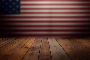 USA style background - empty wooden table for display montages. Happy Labor Day. photo