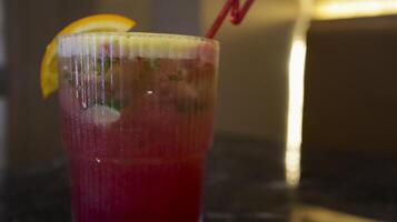 Virgin Strawberry mojito mocktail consist of soda water, strawberries, lime juice, sugar, mint leaves. photo