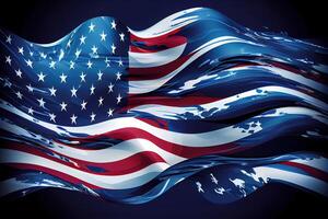 contento labor día, el bandera de el unido estados de America en azul antecedentes. generativo ai foto