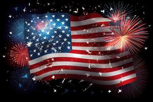 Happy labor day, American flag with firework display background. photo