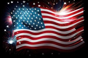 Happy labor day, USA flag with fireworks background for 4 july independence day. photo