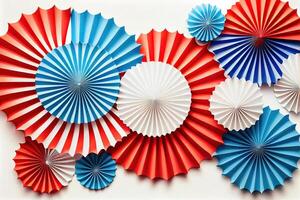 Happy Labor Day, Frame made of USA flag color paper fans on white background. photo