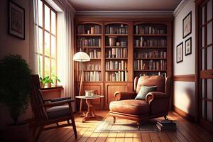 Luxury interior of home library. Sitting room with elegant furniture. photo