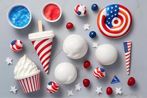 Happy Labor Day. USA independence day party elements top view flat lay. photo