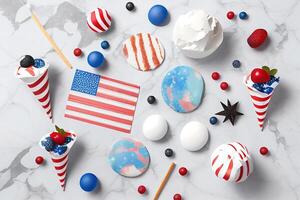Happy Labor Day. USA independence day party elements top view flat lay. photo