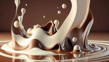 background of voluminous abstract splashes of chocolate milk splashes of liquid yogurt milk drinks ai generation photo