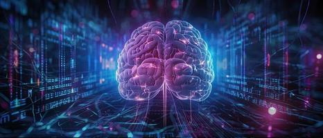 artificial intelligence background in the form of a human brain, against the background of graphs of numbers and calculations. Interaction between AI and humans. ai generation photo