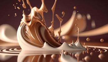 background of voluminous abstract splashes of chocolate milk splashes of liquid yogurt milk drinks ai generation photo