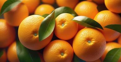 background of realistic unpeeled orange tangerines lying on top of each other, bright juicy orange colors, ai generation photo