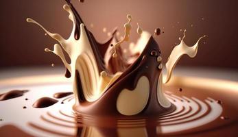 background of voluminous abstract splashes of chocolate milk splashes of liquid yogurt milk drinks ai generation photo