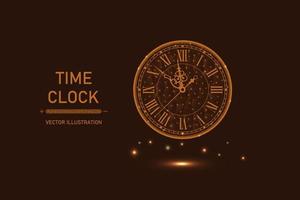 Clock low poly vector with orange background