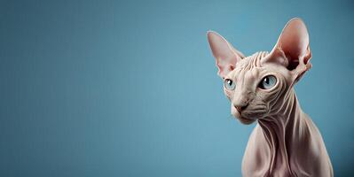 Sphynx Cat on Blue Background photo