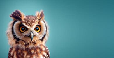 AI Generated Owl On Blue Background photo