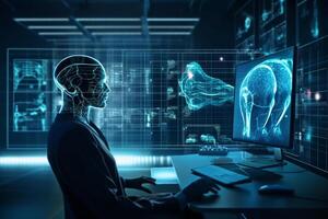 The concept of artificial intelligence AI in healthcare. Its ability to aid in more precise disease diagnosis photo