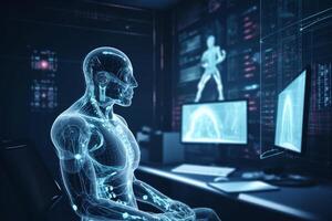 The concept of artificial intelligence AI in healthcare. Its ability to aid in more precise disease diagnosis photo