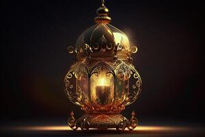 Eid mubarak background, Mosque in the moonlight at night 3D illustration, Arabic lanterns, . photo