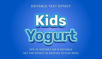 Vector illustration of Kids yogurt 3d editable text effect template